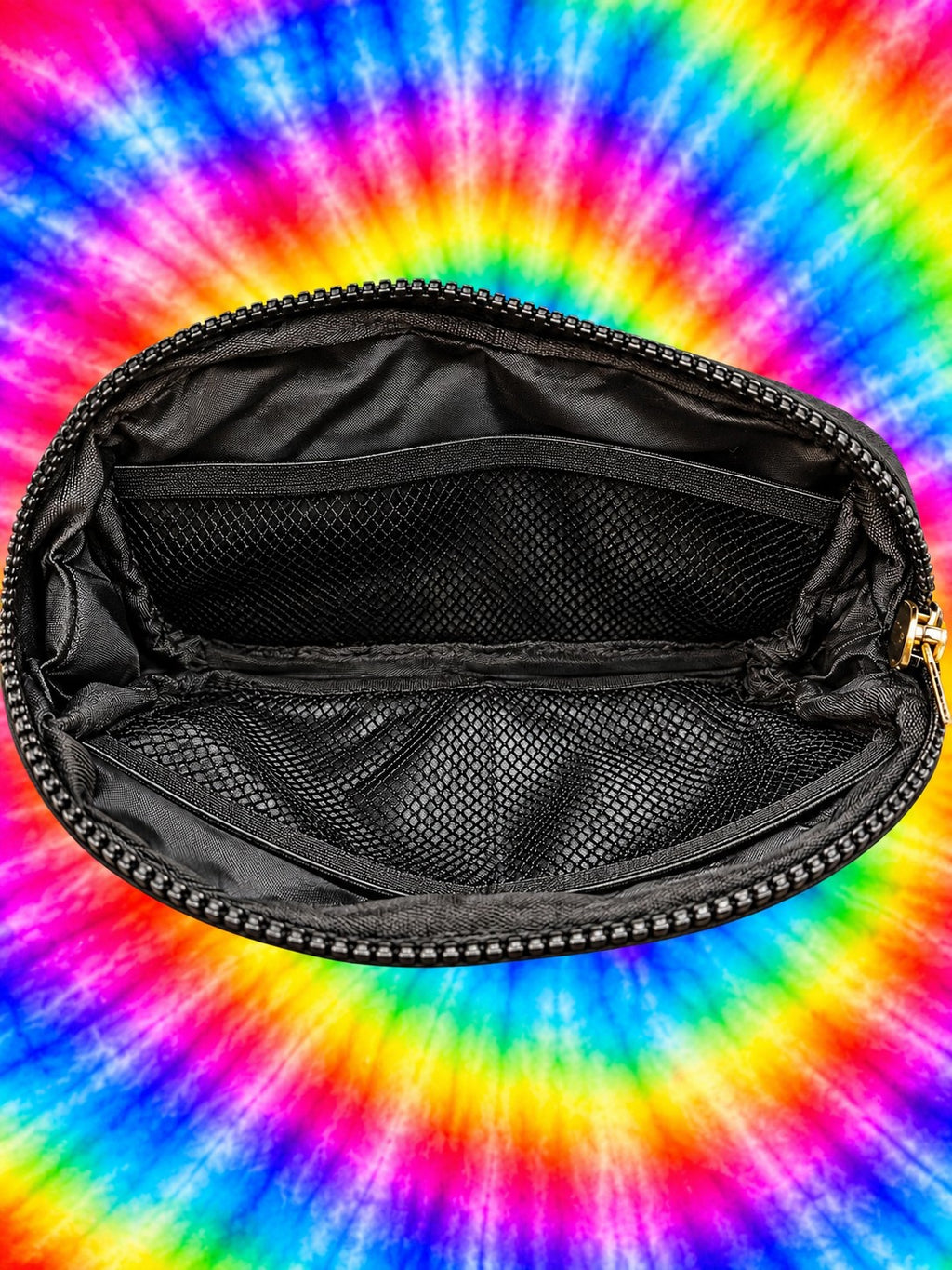 4C Sensory Center belt bag in black, inside mesh pockets