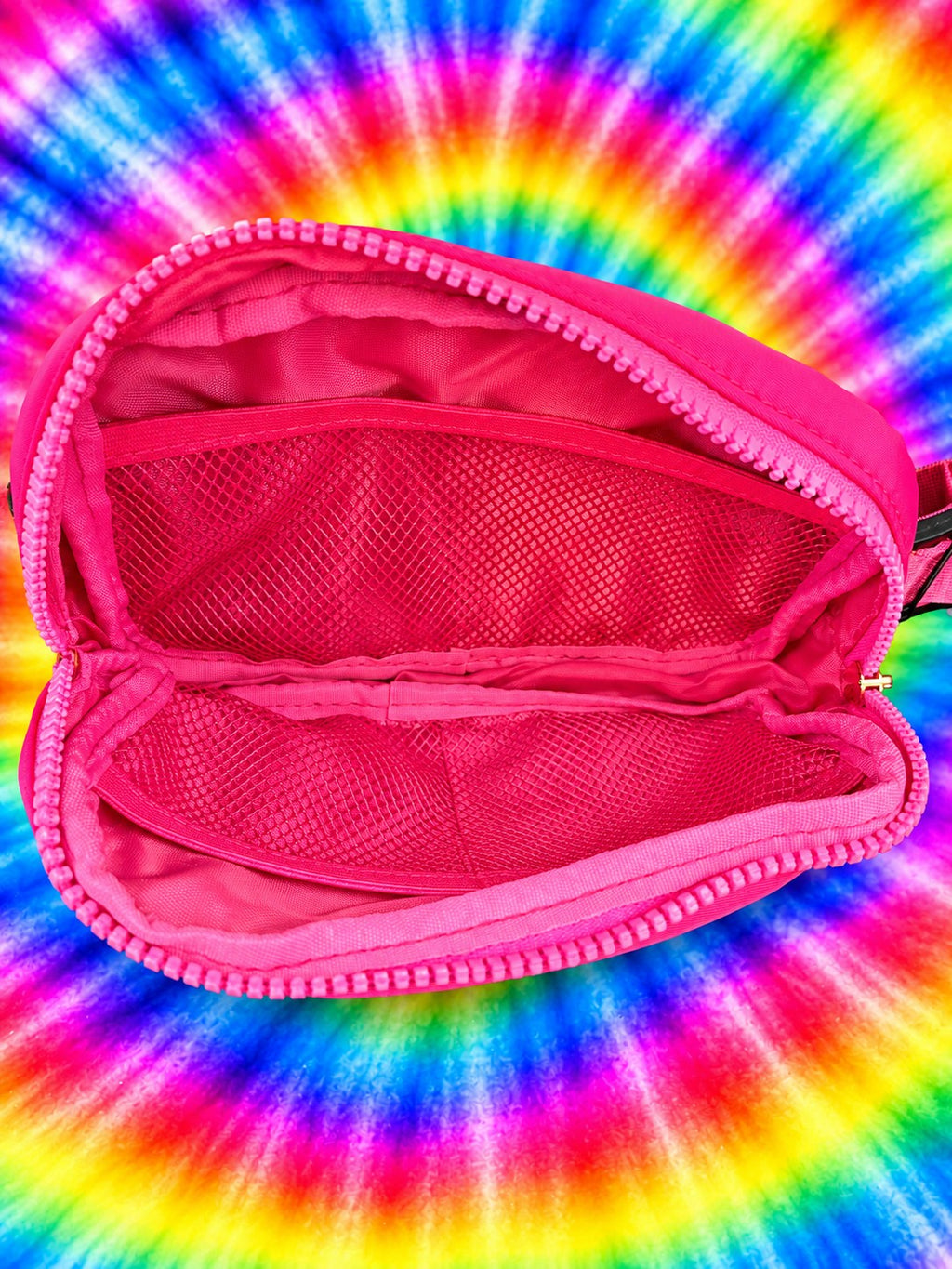 4C Sensory Center belt bag in hot pink, inside mesh pockets