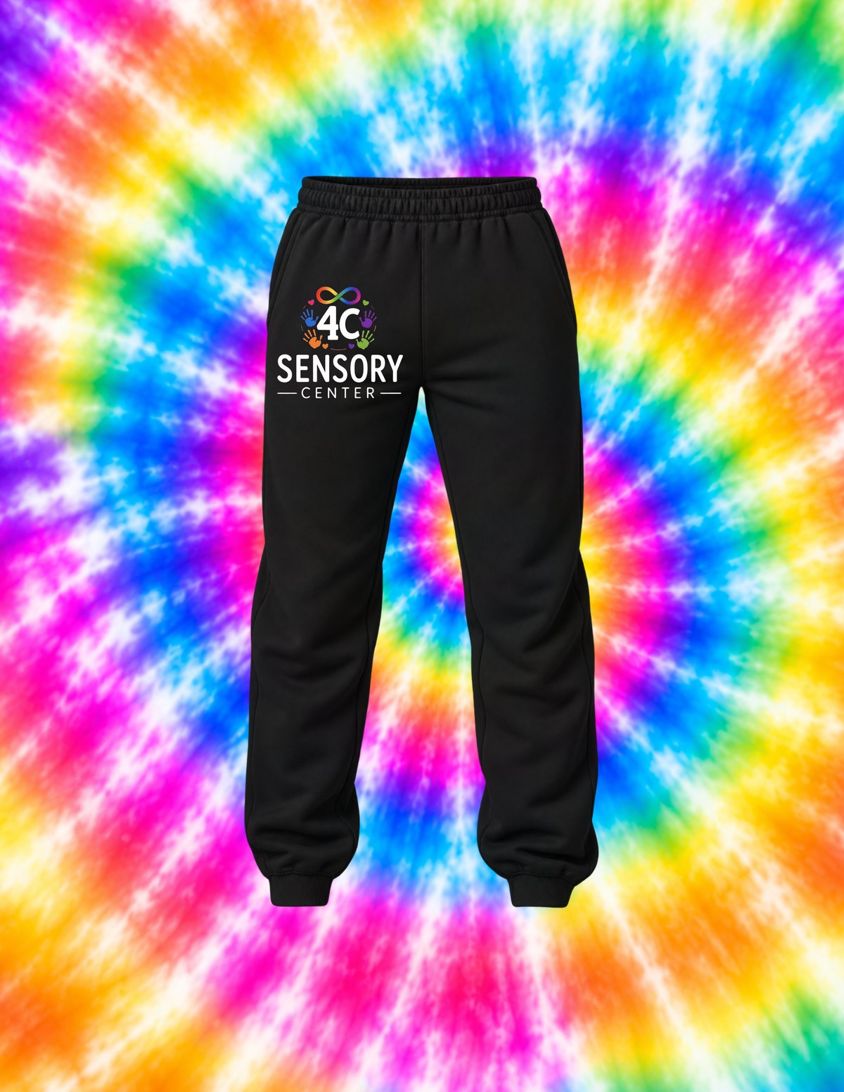 4C Sensory Center black joggers with logo on the leg