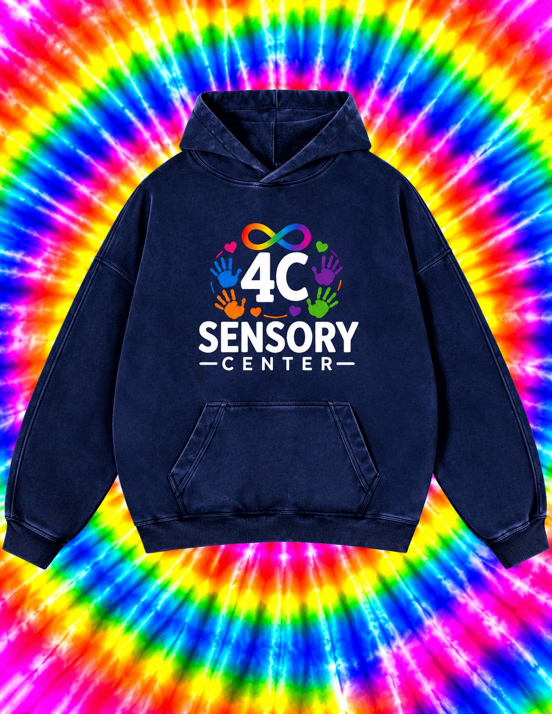 4C Sensory Center acid wash hoodie in navy