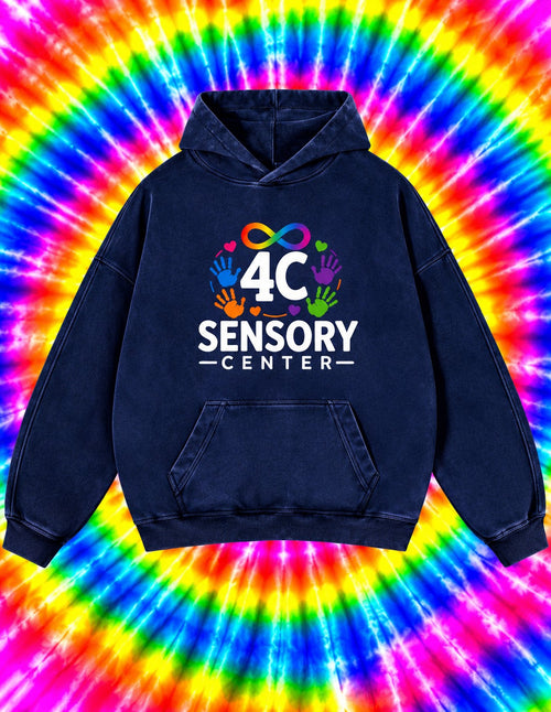 4C Sensory Center acid wash hoodie in navy
