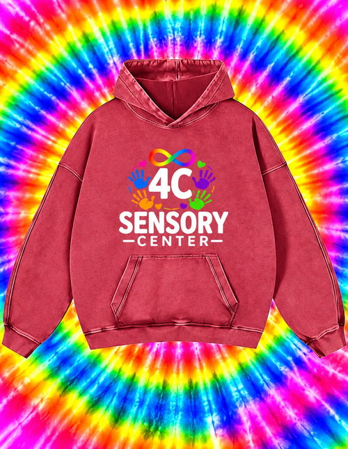 4C Sensory Center acid wash hoodie in red