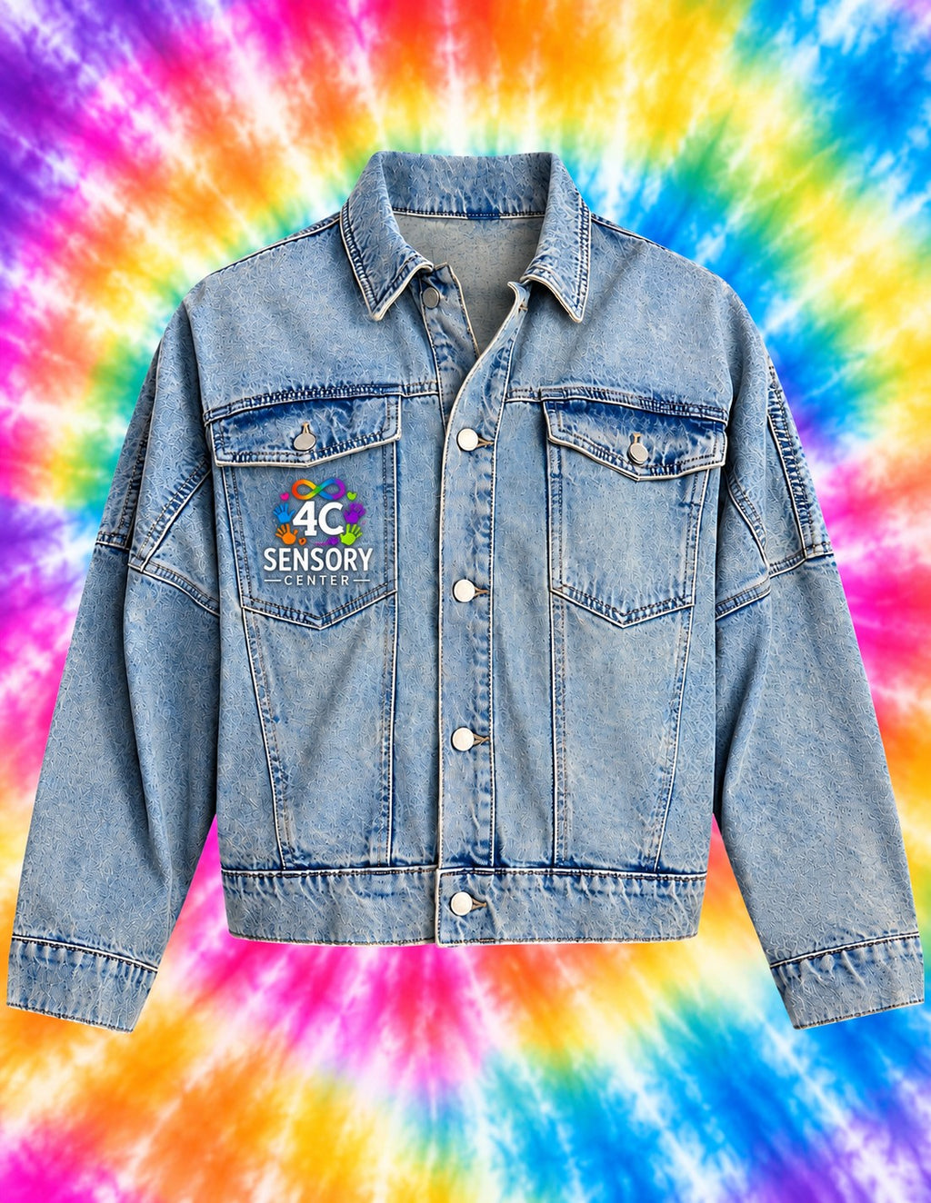 4C Sensory Center denim jacket, front with logo on chest pocket